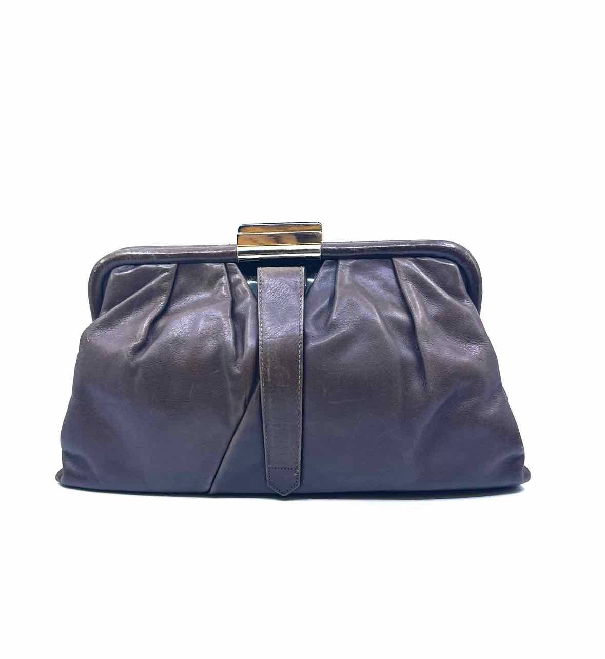 FENDI Brown Leather Solid Clutch