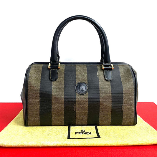 Fendi Pequin FF Logo Leather Mini Boston Bag