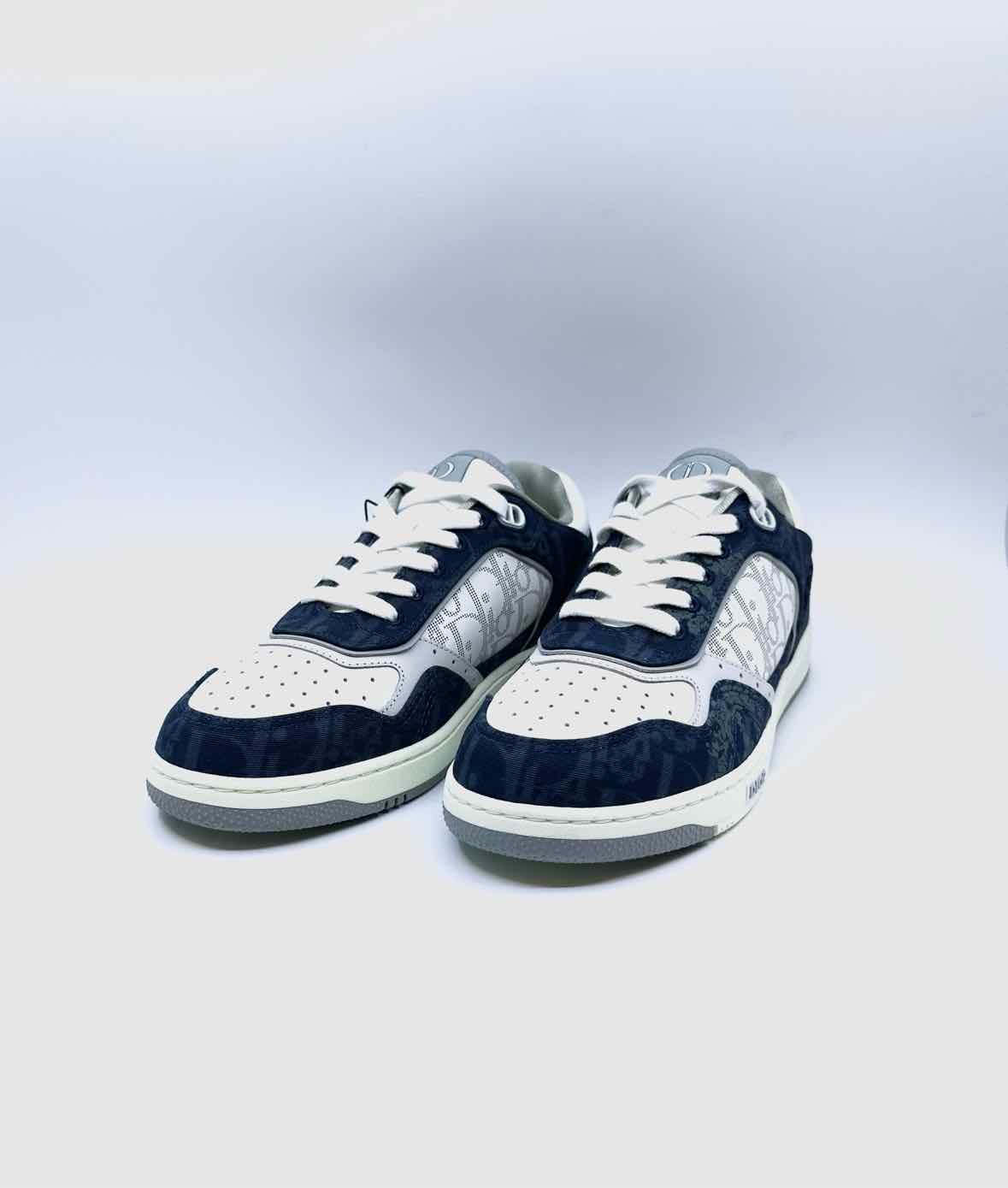 CHRISTIAN DIOR Size 9 Navy, White Leather Monogram Sneakers