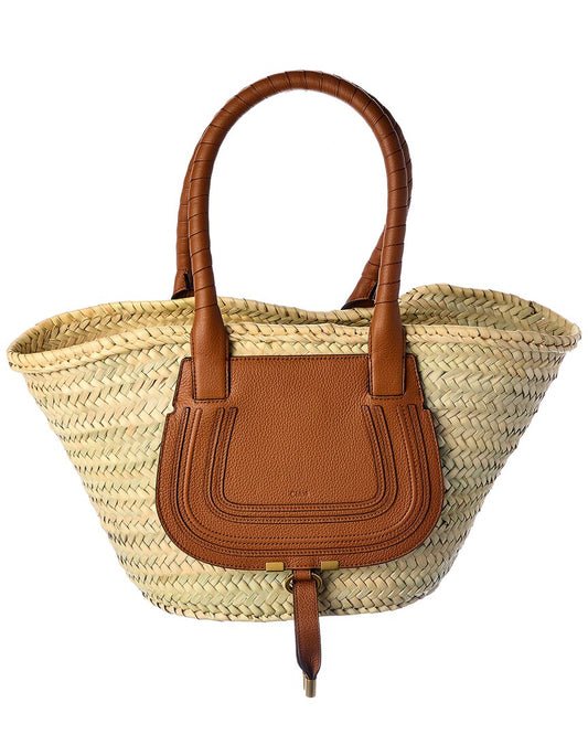Chloe Marcie Medium Raffia & Leather Basket Tote