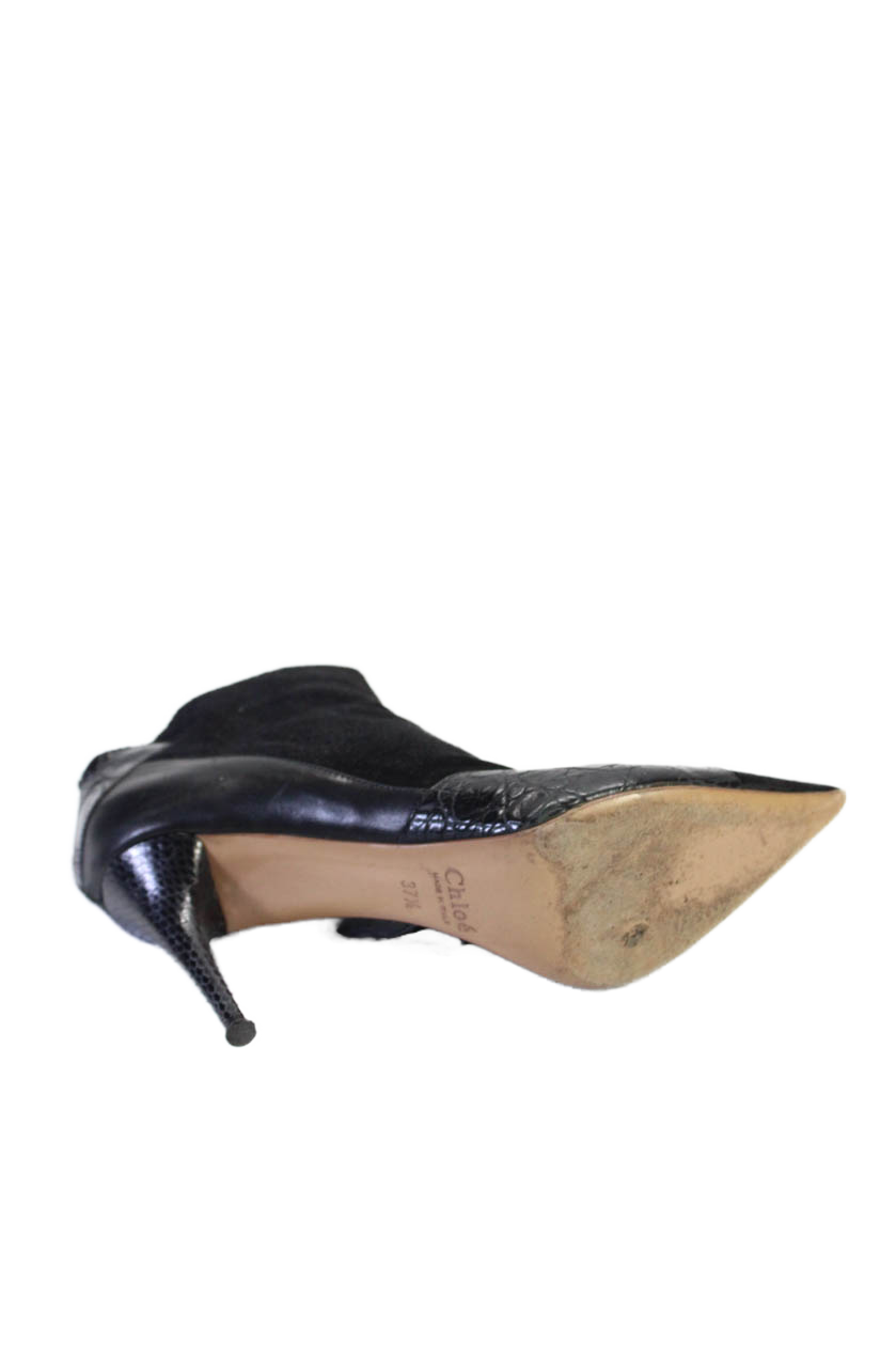 Chloe Womens Patchwork Embossed Zipped Stiletto Booties Black