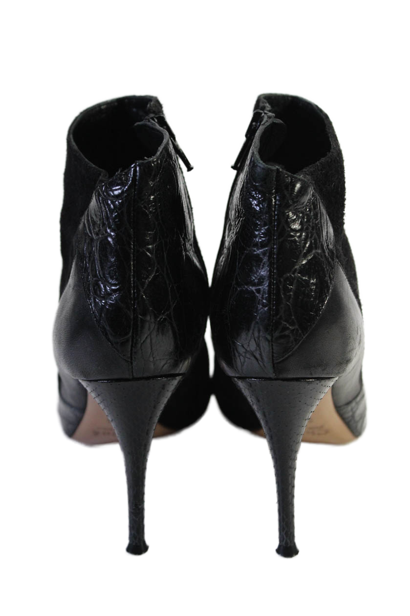 Chloe Womens Patchwork Embossed Zipped Stiletto Booties Black