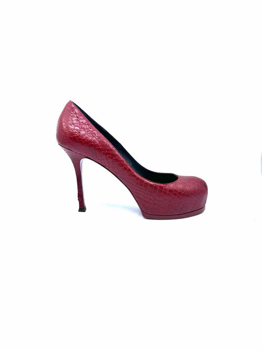 YVES SAINT LAURENT Size 9.5 Red Leather Pumps
