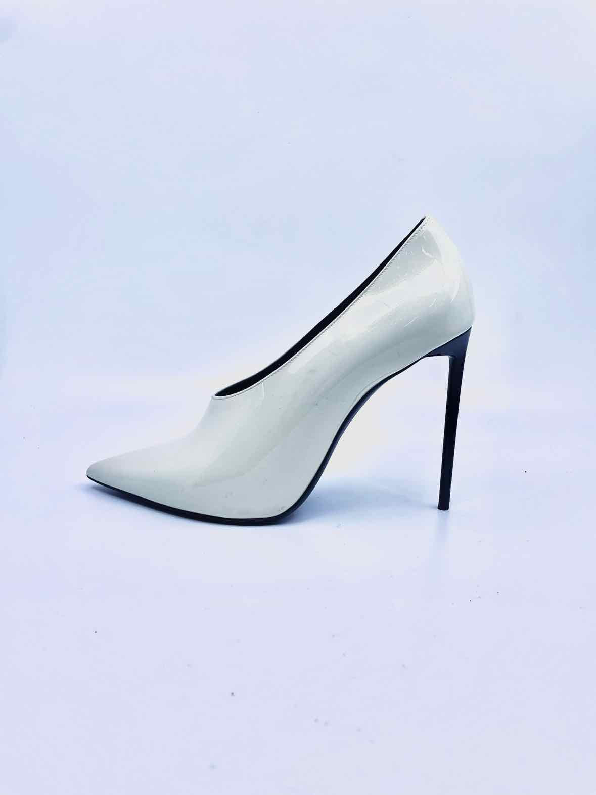 SAINT LAURENT Size 8.5 Cream Patent Leather Pumps