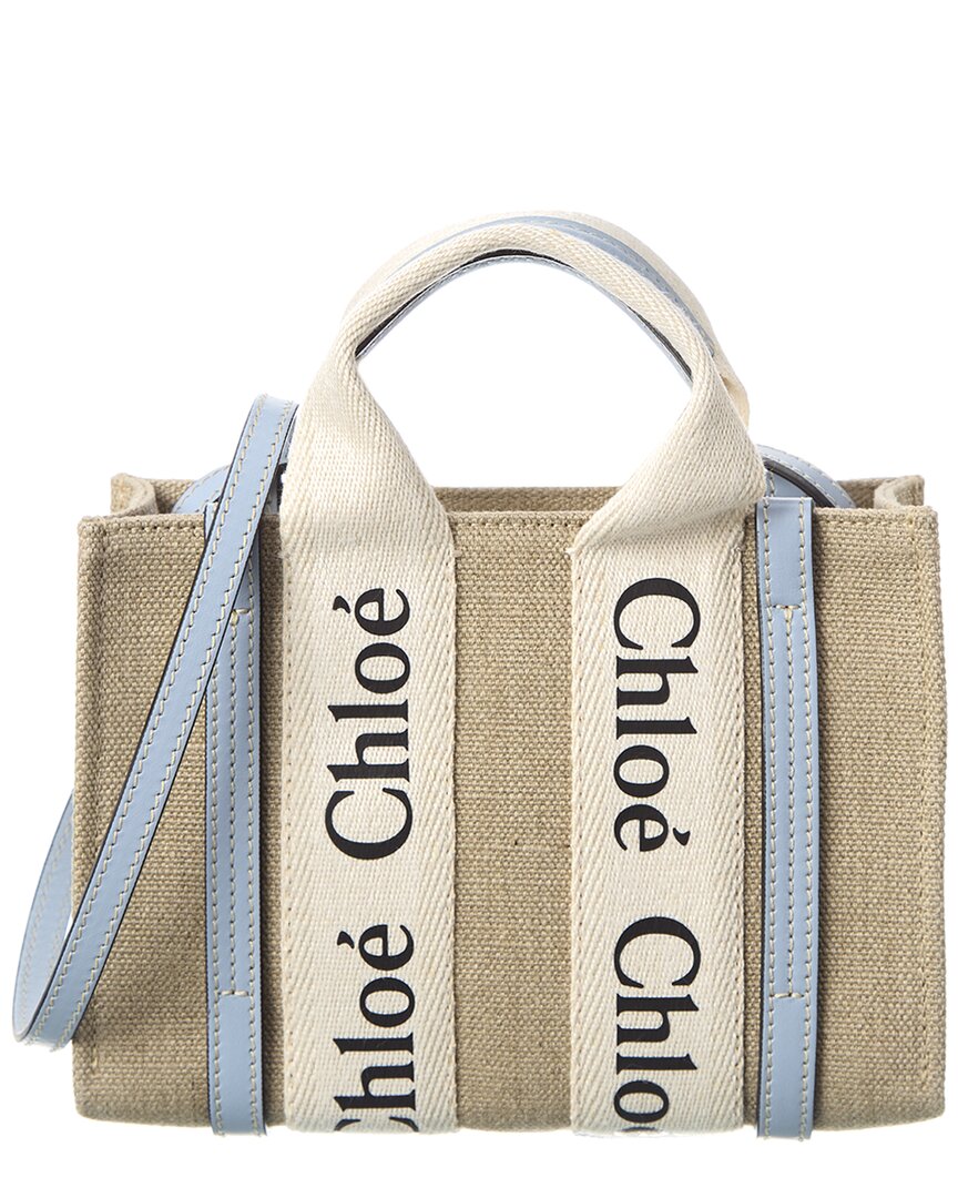 Chloe Woody Mini Canvas & Leather Tote