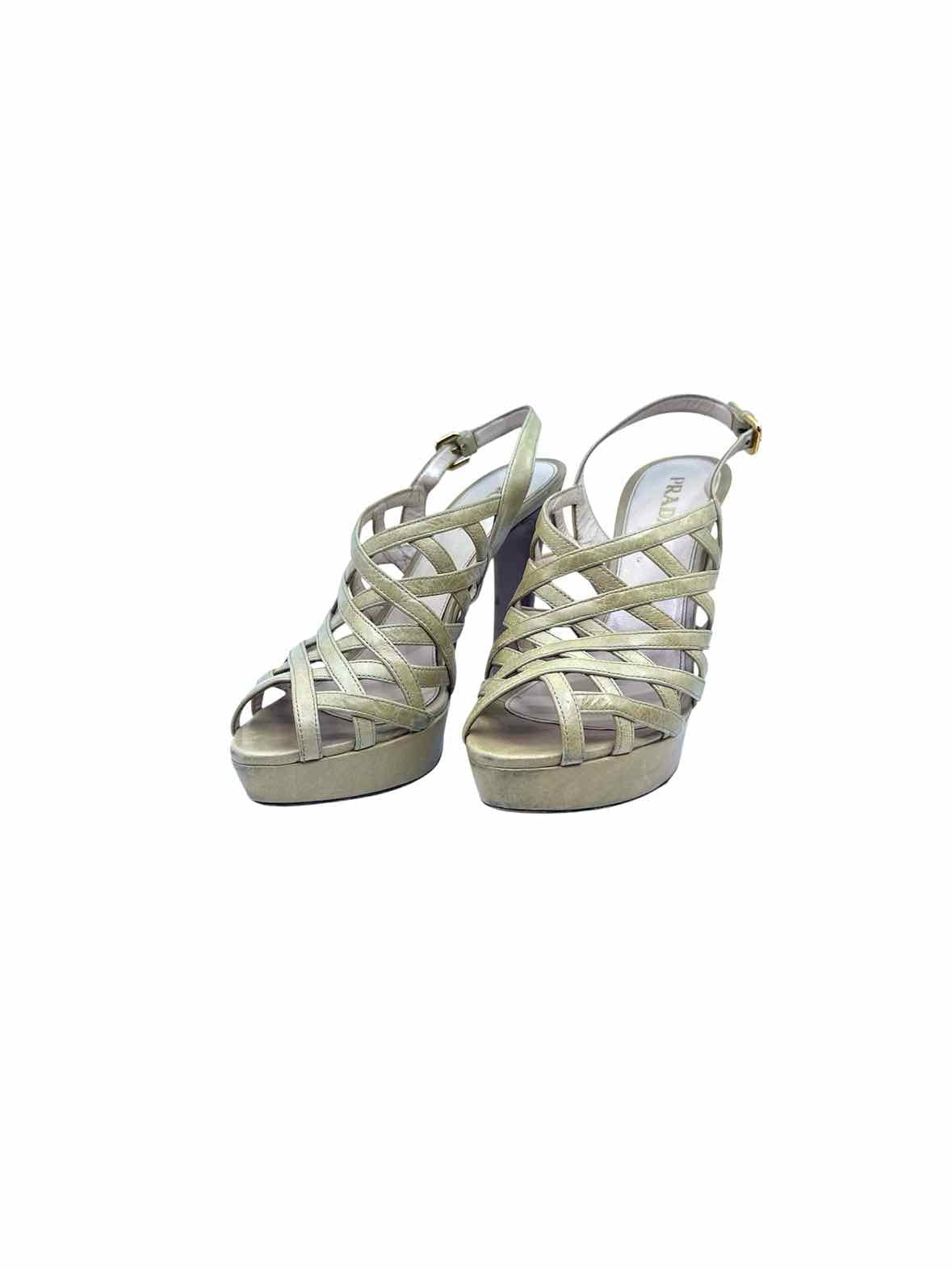 PRADA Size 8.5 Beige Leather Solid Sandals