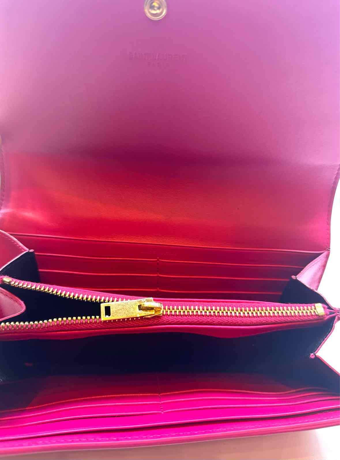 SAINT LAURENT Hot Pink Leather Wallet