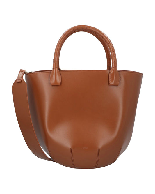 Chloe Woody Small Leather Tote Women Brown | Brown Tote Bags ONE SIZE brown | brown