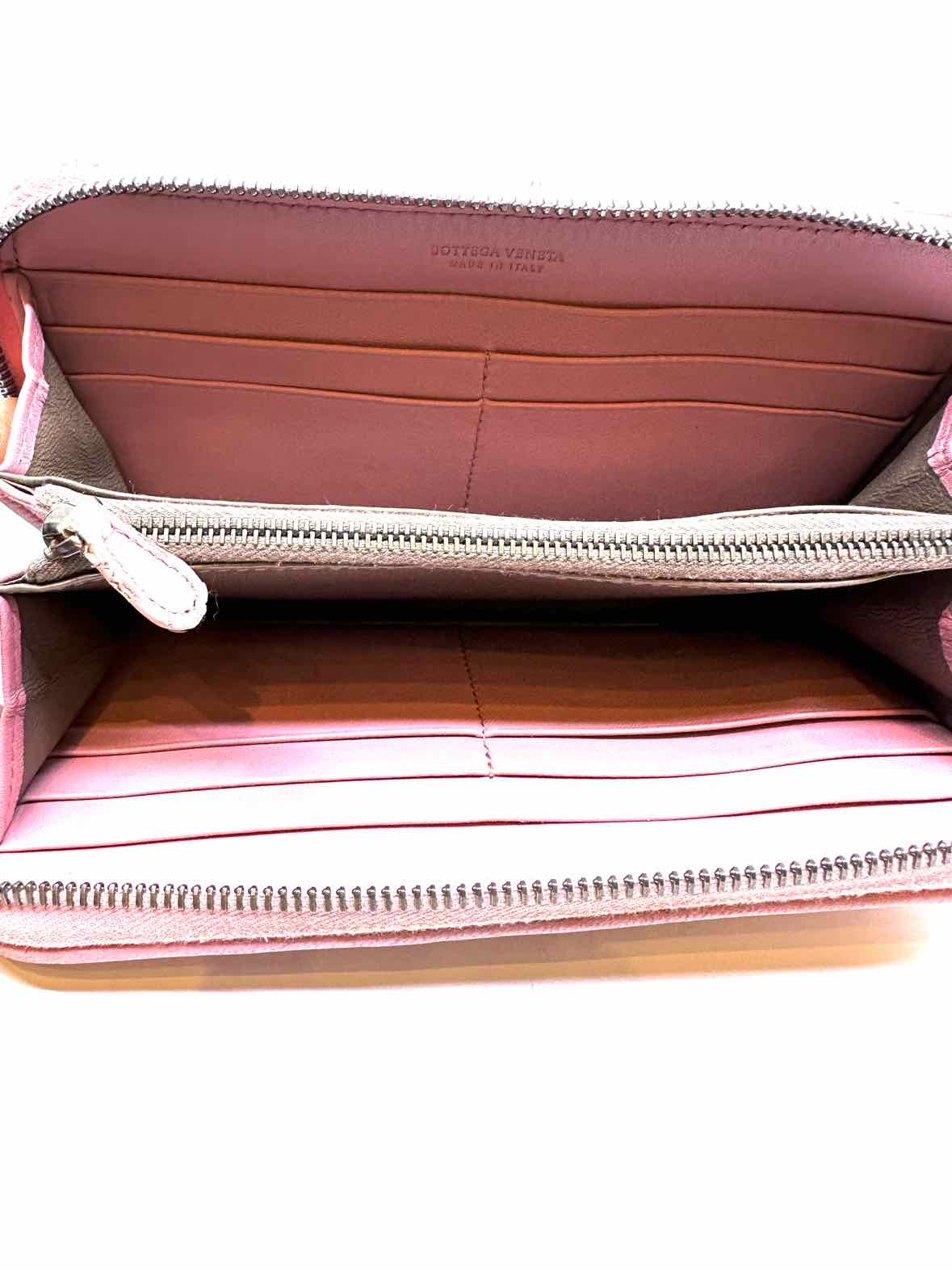 BOTTEGA VENETA Continental Pink Leather Woven Wallet