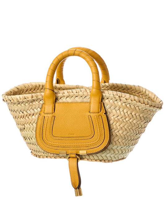 Chloe Marcie Mini Raffia & Leather Tote