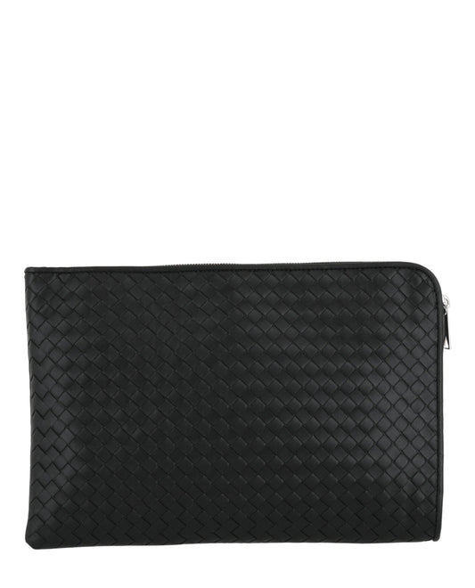 Bottega Veneta Mens Intrecciato Document Pouch Black Silver