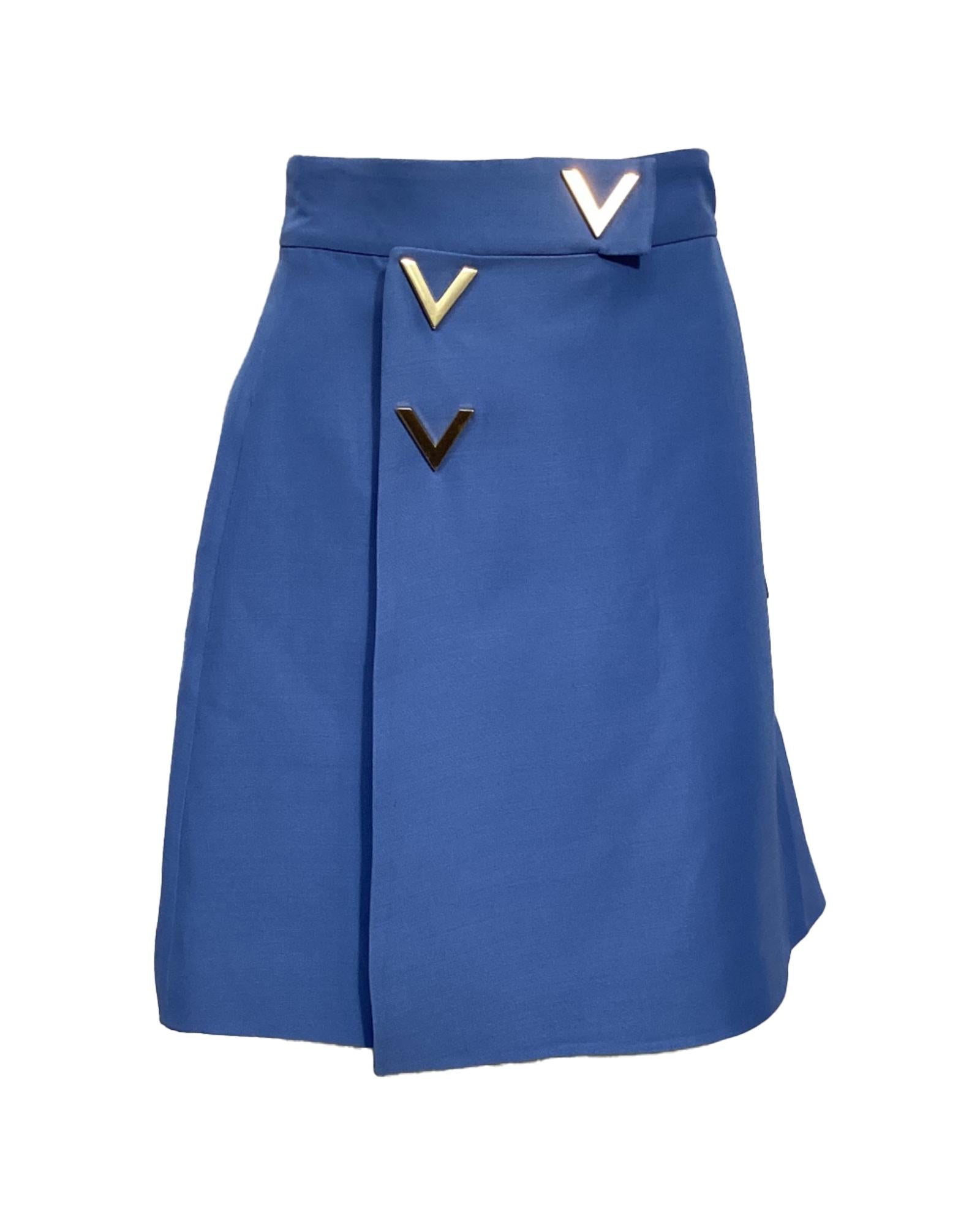 Valentino Garavani ALine Mini Skirt with VShaped Buttons Women Blue One Size Fits All Blue