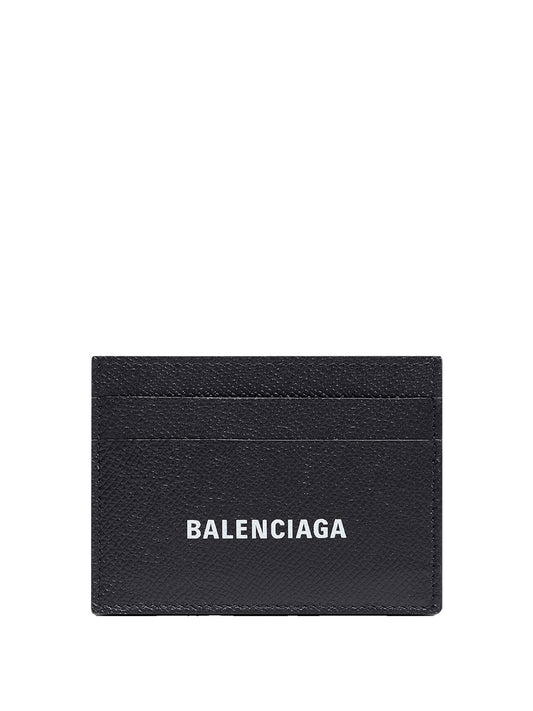 Balenciaga Men Logo-Print Grained Leather Card Holder