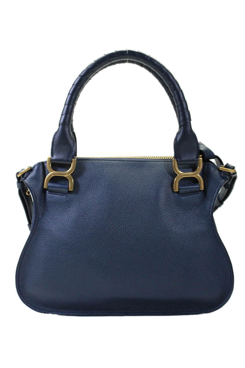 Chloe Womens Navy Grained Leather Small Marcie Shoulder Bag Handbag