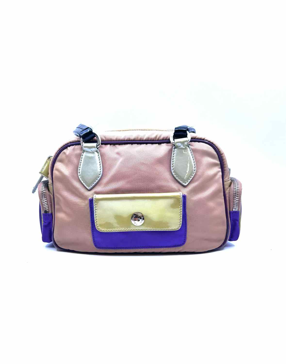 PRADA Purple, Beige Nylon Solid Handbag