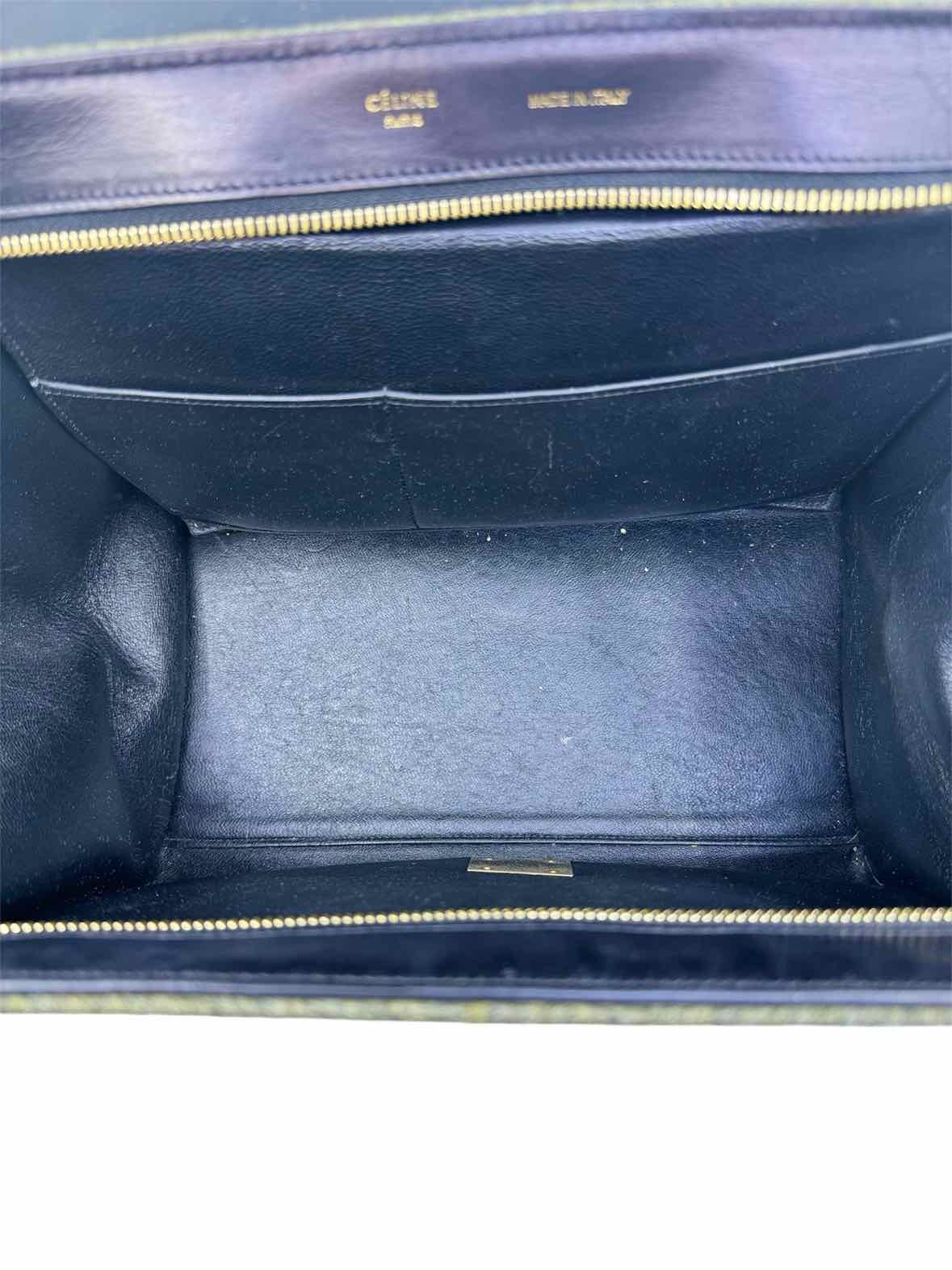 CELINE Black & Grey Wool Leather Handbag