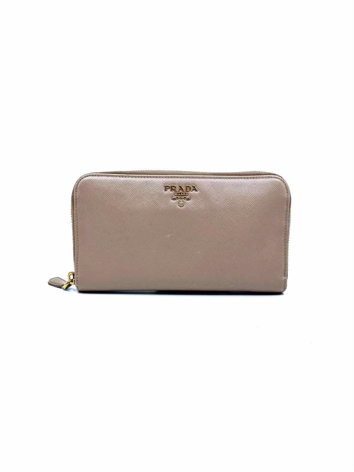 PRADA Continental Beige Leather Solid Saffiano Wallet