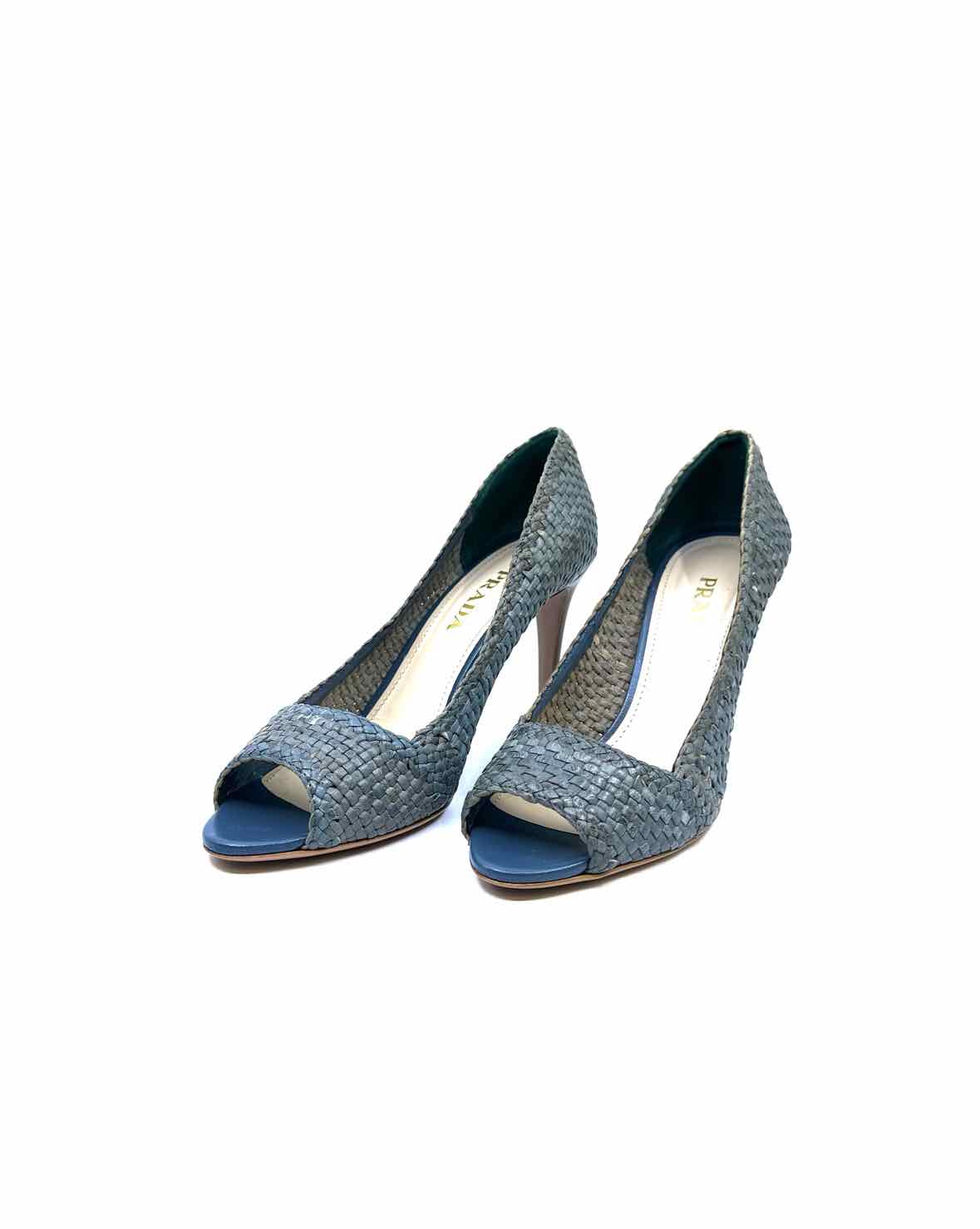 PRADA Size 9.5 Blue Leather Woven Pumps