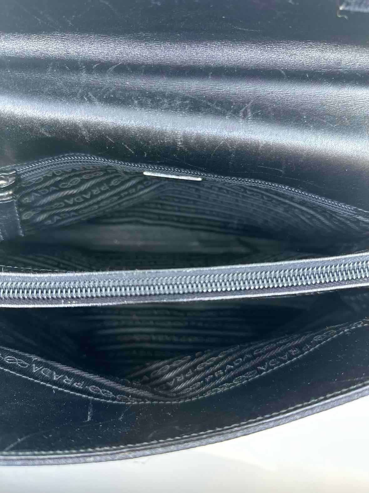 PRADA Black, grey Leather Canvas Solid Handbag