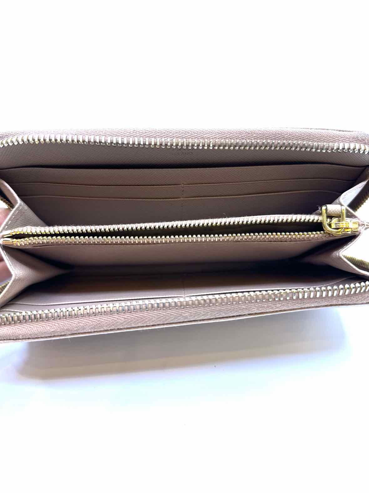 PRADA Continental Beige Leather Solid Saffiano Wallet