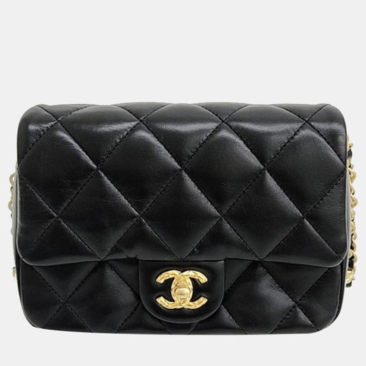 Chanel Black Lambskin Leather Chain Crossbody Bag