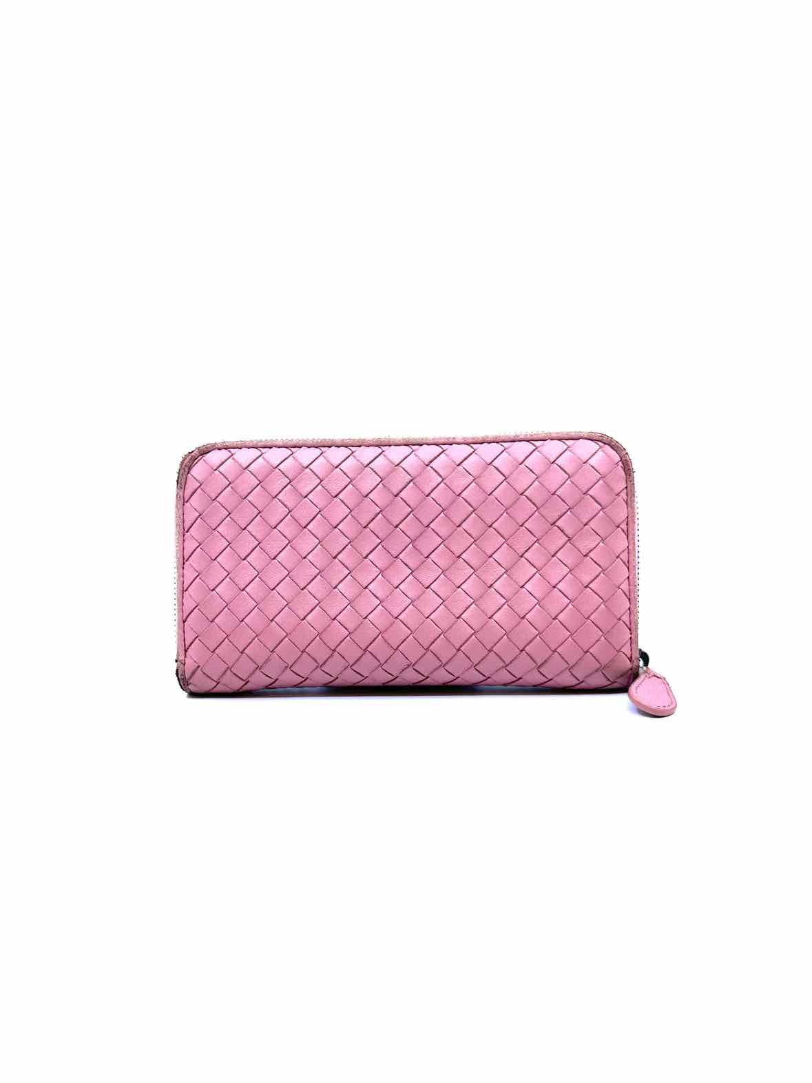 BOTTEGA VENETA Continental Pink Leather Woven Wallet