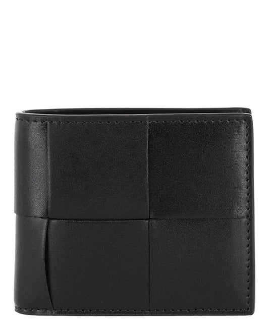 Bottega Veneta Mens Intrecciato Bifold Wallet Black Silver