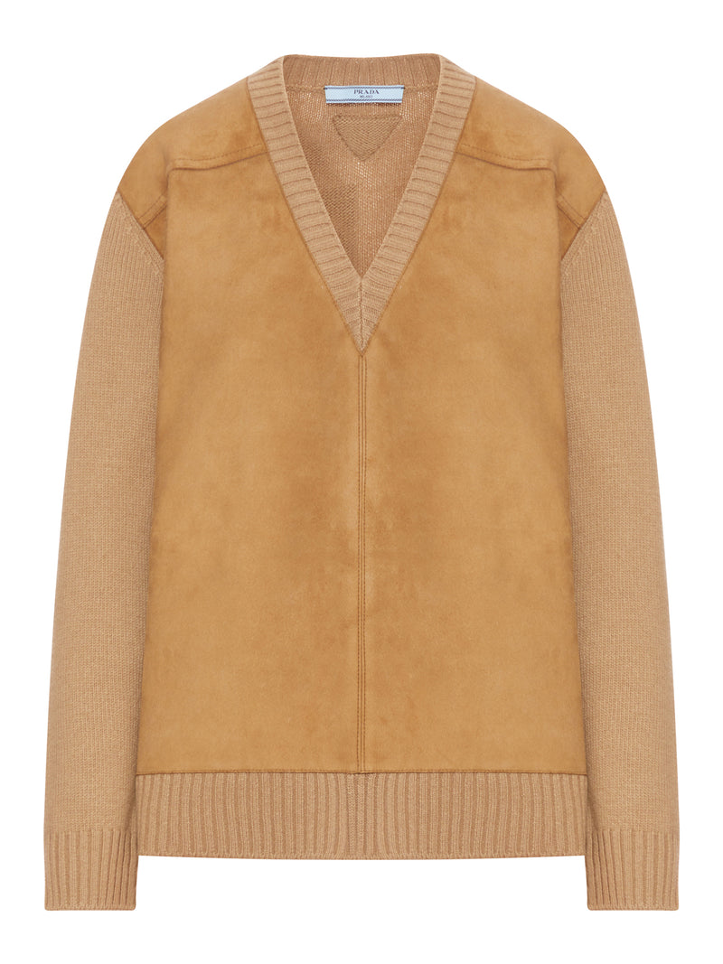 Prada Women Wool And Cashmere Sweater With Suede Inserts