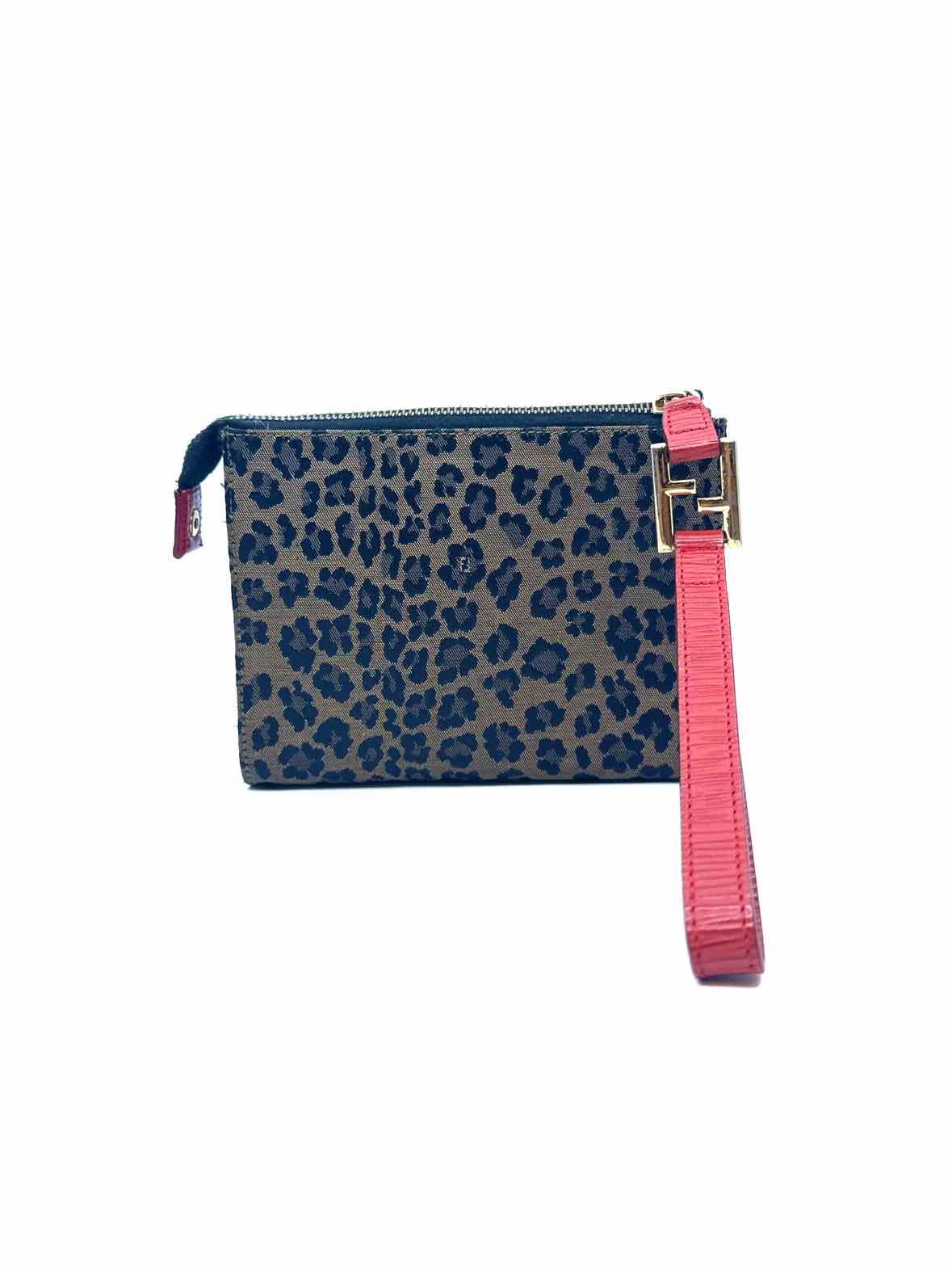FENDI Brown, Red Canvas Cheetah print Wristlet