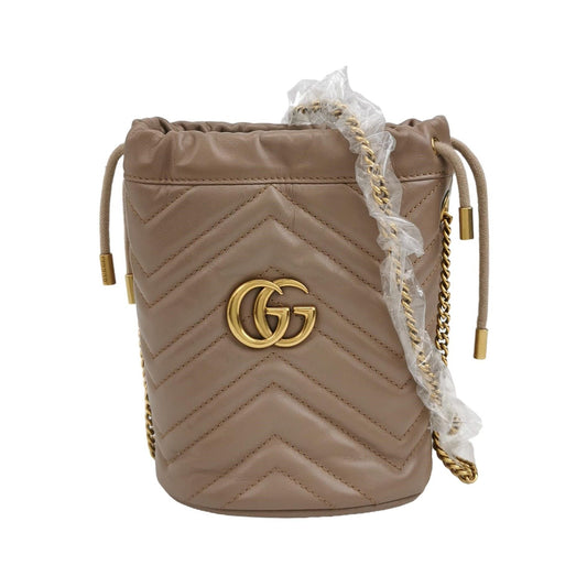 Preloved Gucci GG Marmont Mini Leather Solid V-stitch Quilted Double G Bucket Bag Shoulder Bag Crossbody Bag 250420781157874