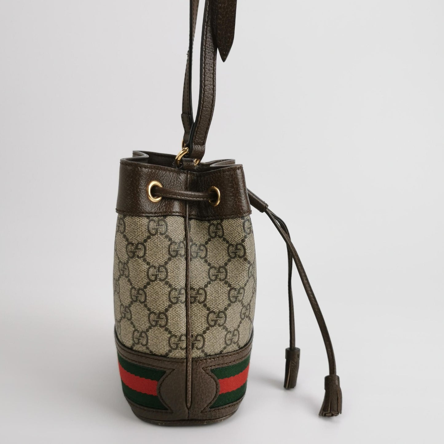 Preloved Gucci Ophidia Mini Leather Canvas GG Bucket Crossbody Bag 250420781157579