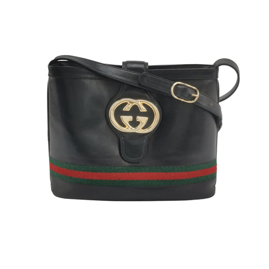 Preloved Gucci Leather Striped GG Logo Shoulder Bag Crossbody Bag 250419781155220
