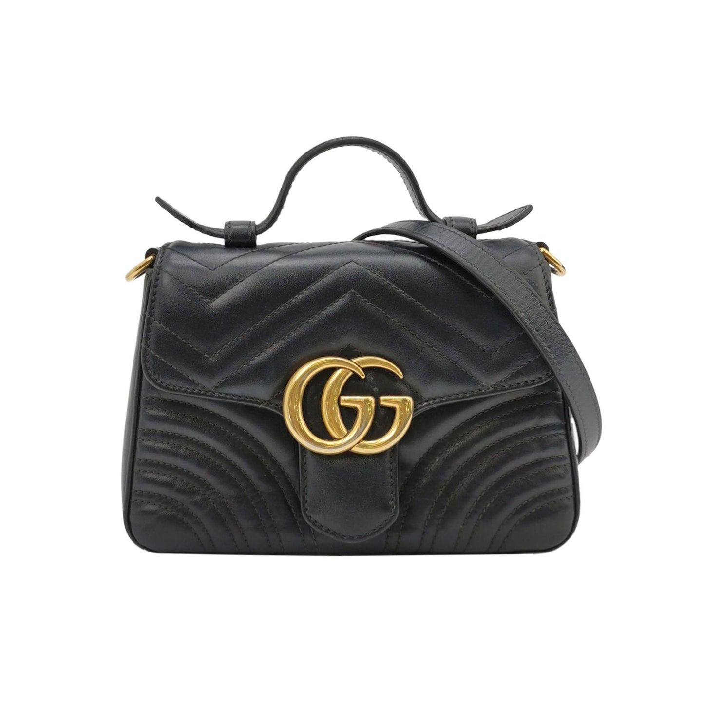 Preloved Gucci GG Marmont Mini Leather Quilted Double G Flap Crossbody Bag 037853100099