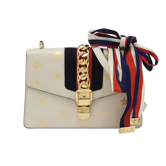Preloved Gucci Sylvie Small Leather and Canvas Crossbody Bag with Bee and Star Print 250328781124389
