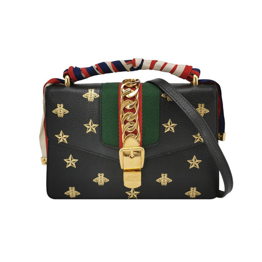 Preloved Gucci Sylvie Small Leather and Canvas Crossbody Bag with Bee and Star Print 250322781115960
