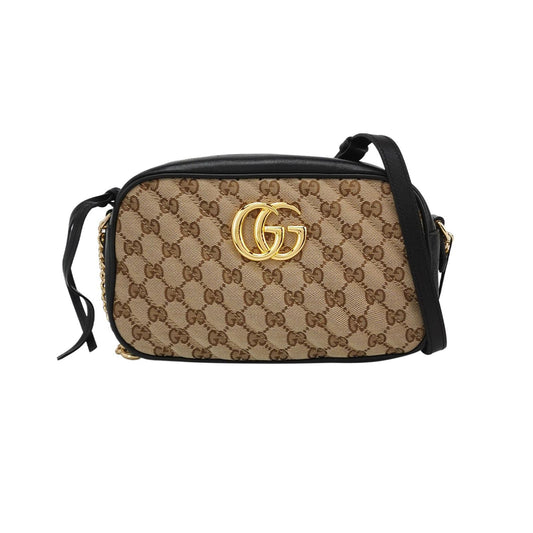 Preloved Gucci GG Marmont Small Leather and Canvas Crossbody Bag 037852000072