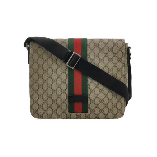 Preloved Gucci Canvas Monogram Stripes Leather Logo Crossbody Bag 250316781106933