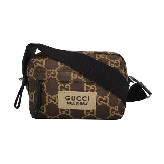 Preloved Gucci Medium Leather and Nylon GG Monogram Logo Crossbody Bag 250308781095568