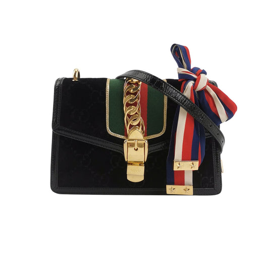 Preloved Gucci Sylvie Small Flannel and Waxed Leather Crossbody Bag 250303781088384