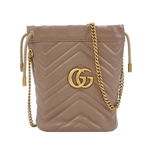 Preloved Gucci GG Marmont Mini Leather V-stitch Quilted Double G Bucket Crossbody Bag 250302781087779