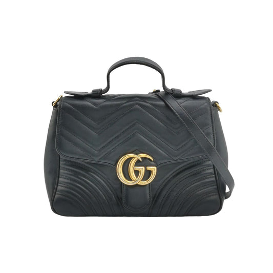 Preloved Gucci GG Marmont Medium Leather V-stitch Quilted Double G Logo Flap Crossbody Bag 250215781064786