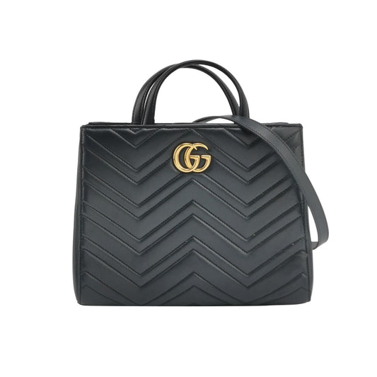 Preloved Gucci GG Marmont Leather V-stitch Quilted Double G Logo Shoulder Bag Crossbody Bag 250209781055682