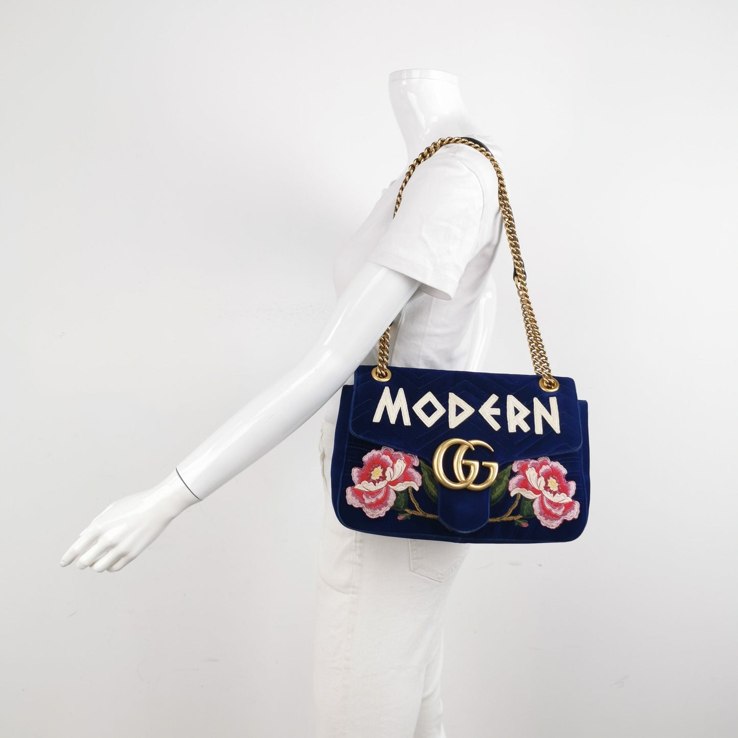 Preloved Gucci GG Marmont Medium Velvet Embroidered GG Logo Shoulder Bag Crossbody Bag 241230781002553