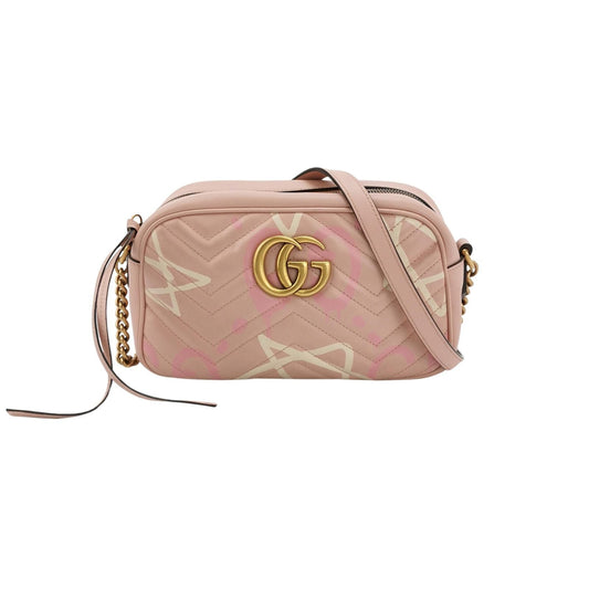 Preloved Gucci GG Marmont Small Leather V-Stitch Graffiti GG Logo Camera Crossbody Bag 23101578468207
