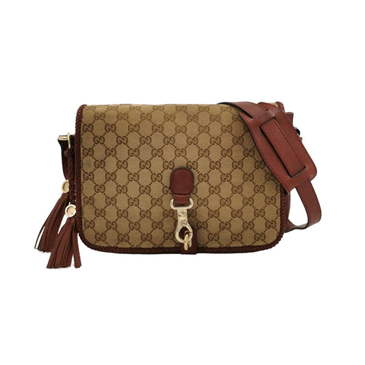 Preloved Gucci Leather Canvas Fringe Crossbody Bag 250606781225208