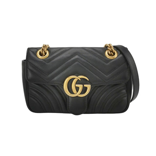 Preloved Gucci GG Marmont Mini Leather Solid Color V-Pattern Quilted Double G Logo Flap Crossbody Bag 250416781151146