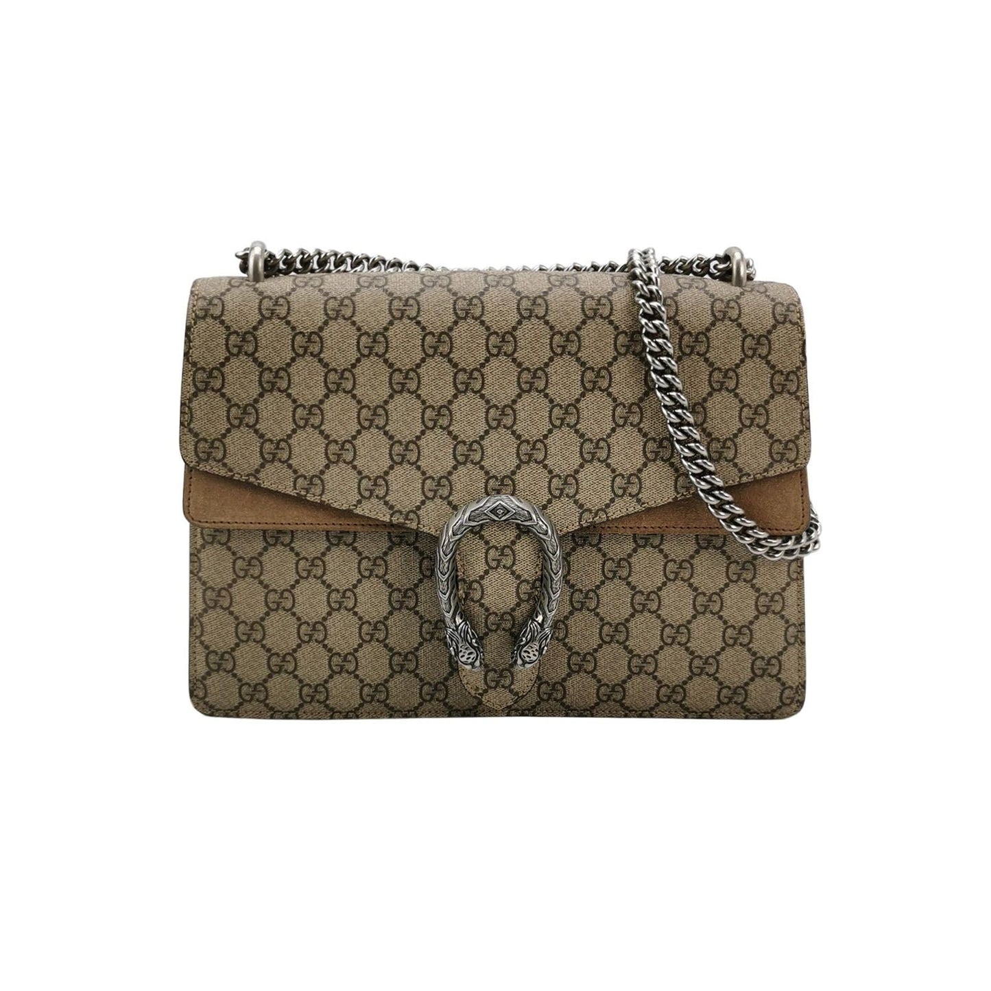 Preloved Gucci Dionysus Medium GG Supreme Suede Double Tiger Head Buckle Shoulder Bag 250606781225390