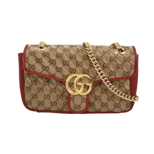 Preloved Gucci GG Marmont Small Leather and Canvas GG Monogram Double G Flap Shoulder Bag 250606781225855
