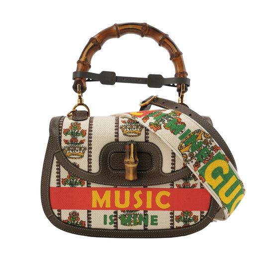 Preloved Gucci Bamboo1947 Medium Leather and Canvas Shoulder Bag 250603781220368