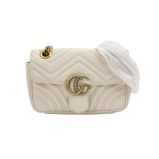 Preloved Gucci GG Marmont Mini Leather Solid Chevron Quilted Double G Logo Flap Shoulder Bag 067850500676